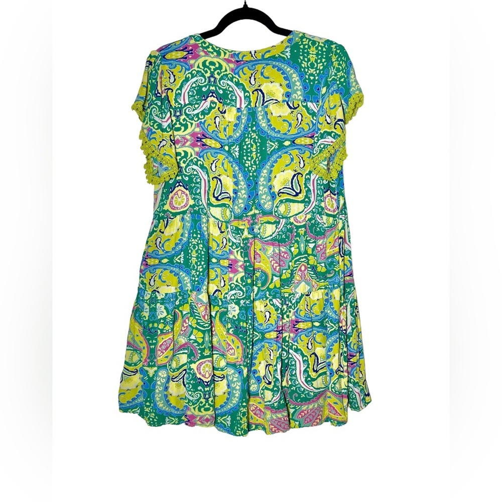 Umgee Vibrant Paisley Dress w/ Pockets & Embroidered Lace Sleeves & V-Neckline L - Picture 5 of 14
